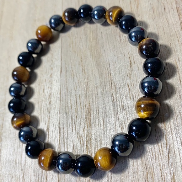 8mm Tiger Eye - Black Onyx - Hematite Bracelet - Picture 10 of 11